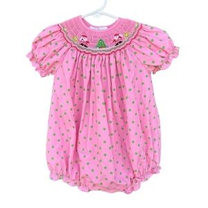 Rosalina Collections Christmas Holiday Smocked Bubble Romper Santa Polka Dot 9Mo